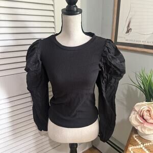 Leo & Viola Top Womens XS Black Puff Long Sleeve Dainty Whimsigoth Grunge